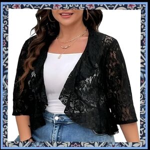PRETTY ☆ MIDNITE BLACK ☆ RUFFLED ☆ FLORAL LACE  SHRUG ☆ NWT